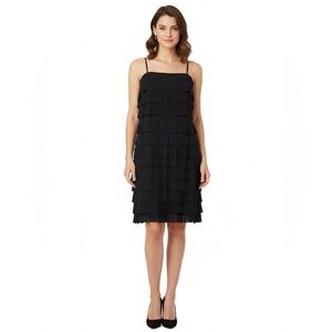 JS Collections Black Fringe Layered Cocktail Dress Size 12 Evening Party